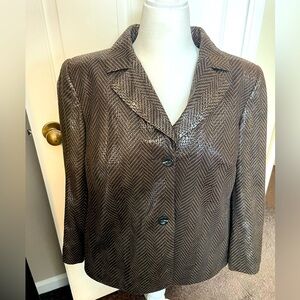 Harve Bernard Woman’s Snakeskin Button Down Blazer Jacket Size 16 Black Brown